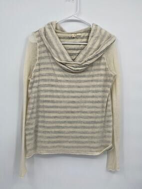 Moth Cowl Neck Pullover Gray Stripe Sheer Sleeve Sweater Size Medium